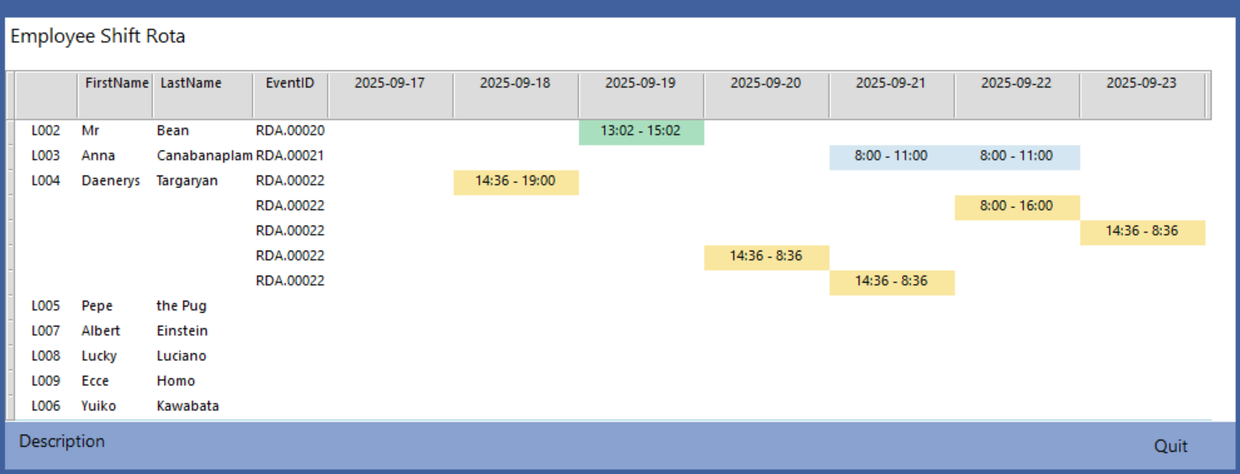 Mining Shift Rota Sumer Management